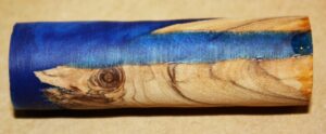 Blue acrylic with Olive wood partially turned pen blank.